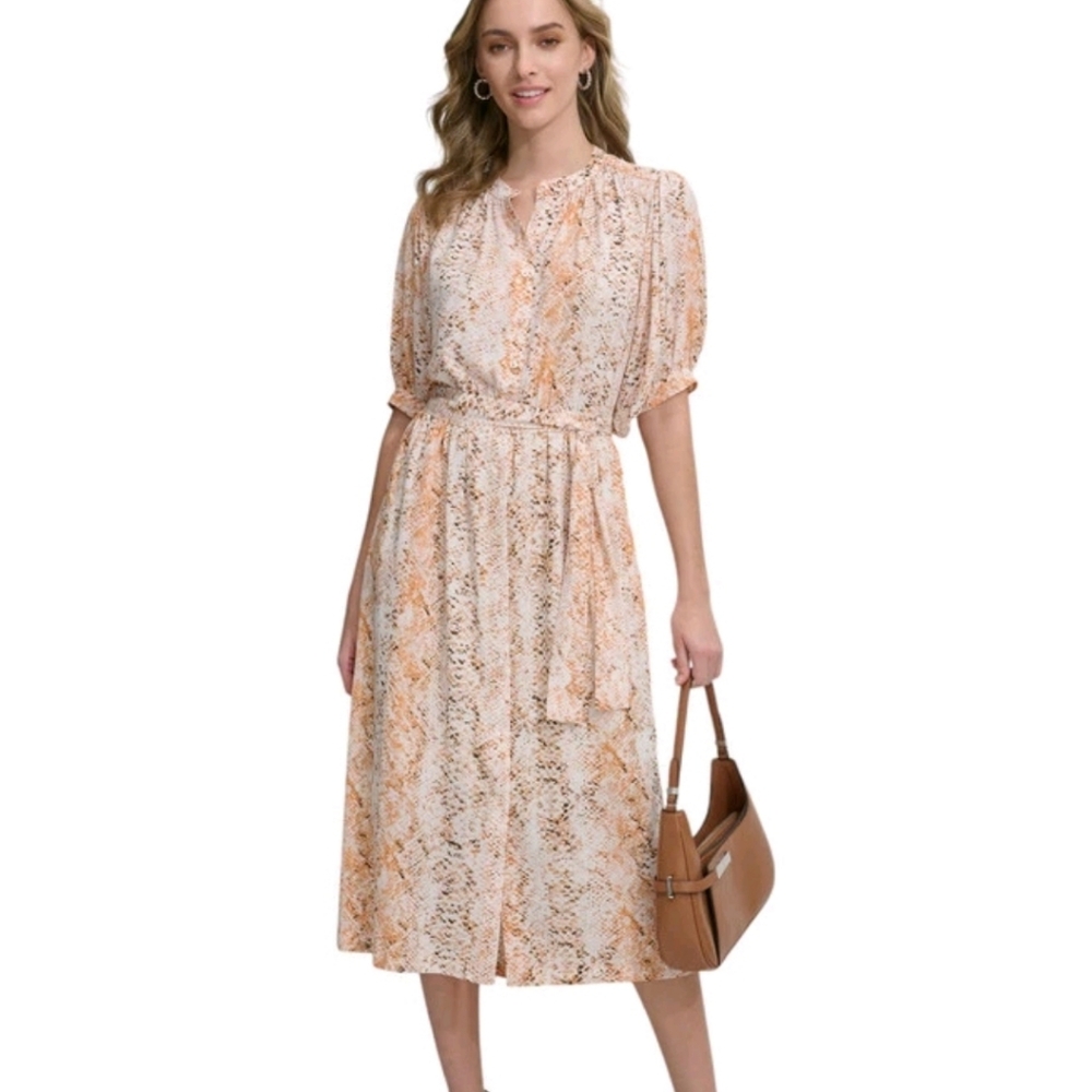 NWOT Calvin Klein Women's Printed Tie-Waist Midi Shirtdress Multicolor Size‎ 4